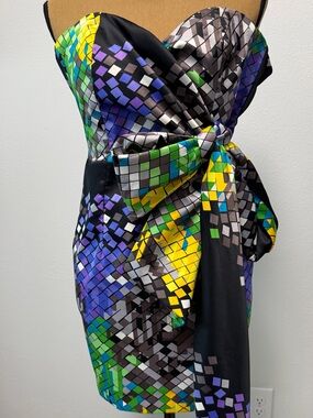 Strapless Mosaic-Print Bow Dress in Multicolor